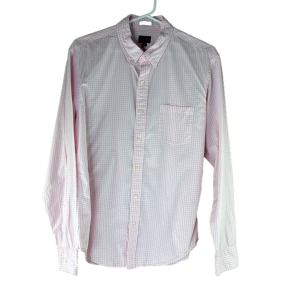 J Crew Factory slim fit pink &white gingham button down shirt - Picture 1 of 7